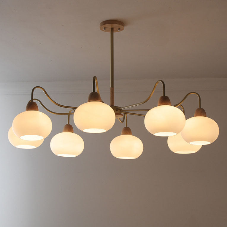 Gloriva Japanischer Kronleuchter | Glas & Holz | 3/6/8-flammig | Minimalistisches Design