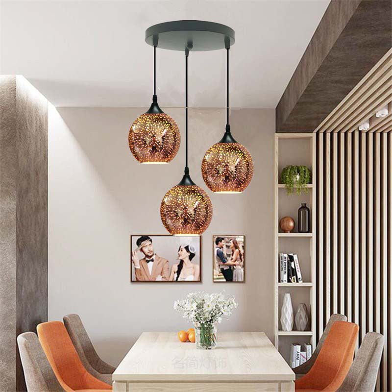 ElysianSpark 3D Creative LED Kronleuchter | 2/3 Lichter | Feuerwerksglas-Dome | Modernes Design | Stimmungslicht für Zuhause