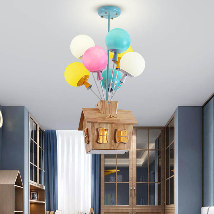 Ballux Kronleuchter | Kreatives Ballon-Design | Eisen, Holz & Glas | 9-flammig | Schlafzimmer-Beleuchtung