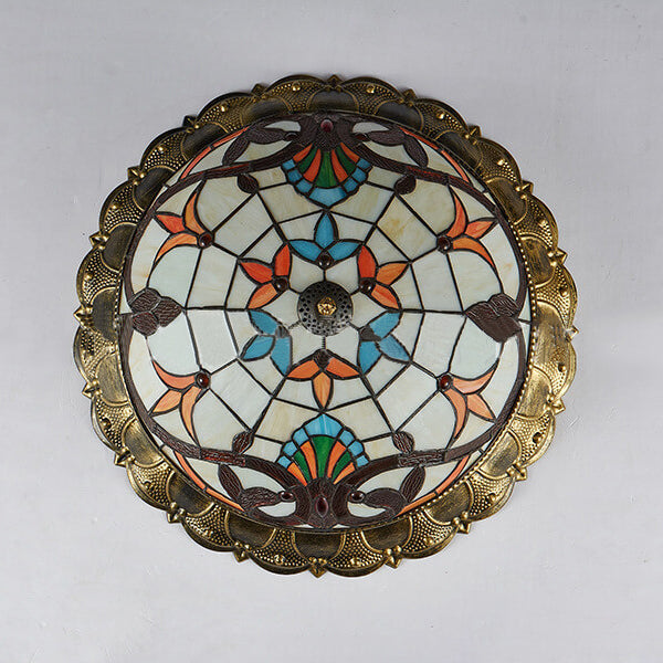 Tiffanara Runde LED Deckenleuchte | Buntglasdesign | Vintage-Stil | Warmes & Weißes Licht
