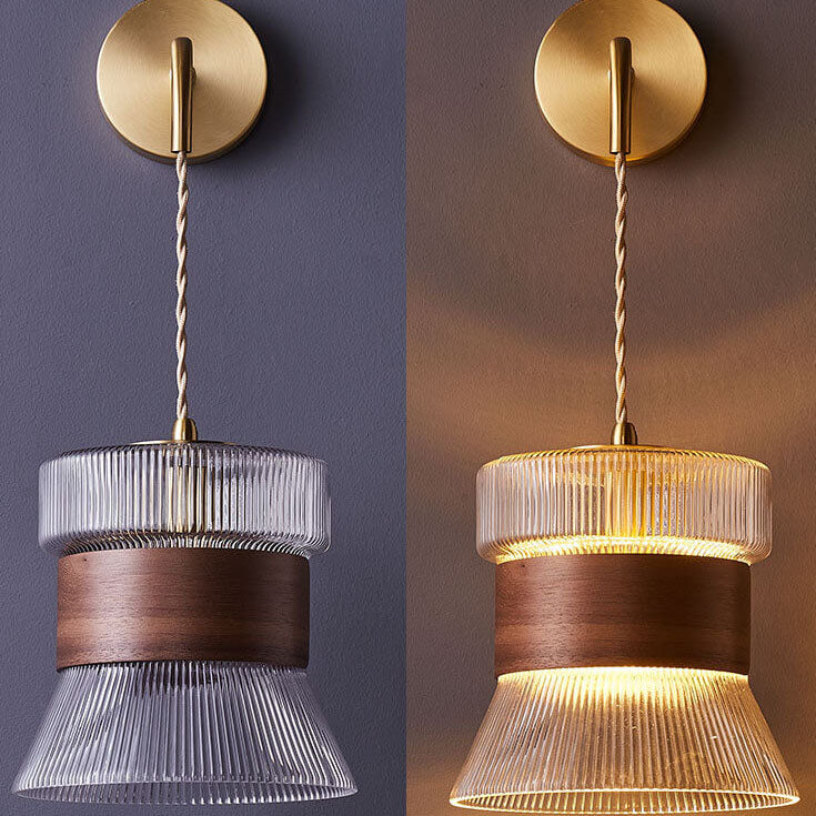 Walnura Wandlampe | Japanisches Minimalistisches Design | Holz & Glas | 1-Licht Wandleuchte