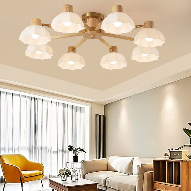 TranquiLight Wabi-Sabi Deckenleuchte | Minimalistisches Design | Holz & Glas | 3/6/8-Licht Lampe