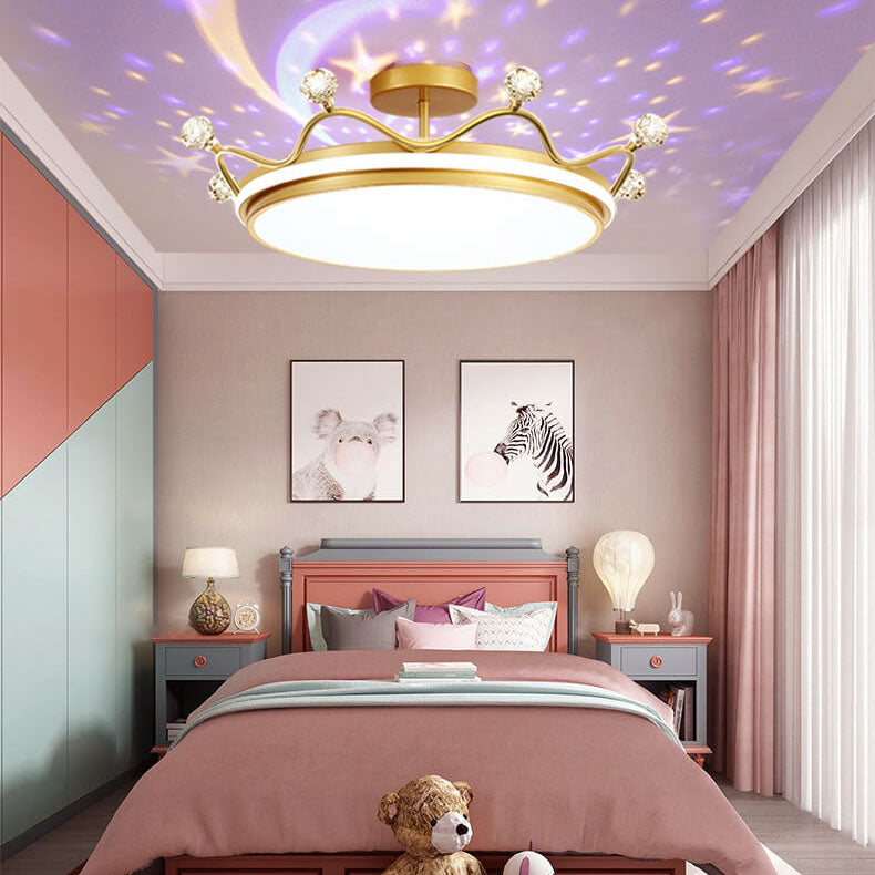 LumoCrown Kreative Kinder Krone Deckenleuchte | LED Semi-Flush | Gold & Pink Optionen | Infinitely Dimmbar | Perfekt für Kinderzimmer & Schlafzimmer