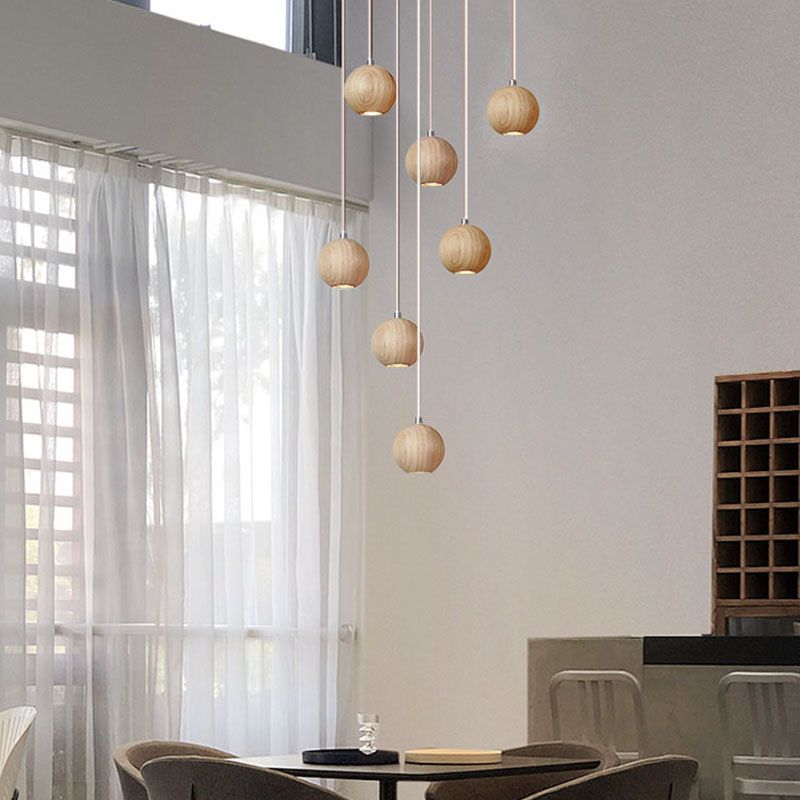 LumiOrba Moderne Hölzerne Kugel Pendelleuchte | Nordic Design | Vielseitige Beleuchtung