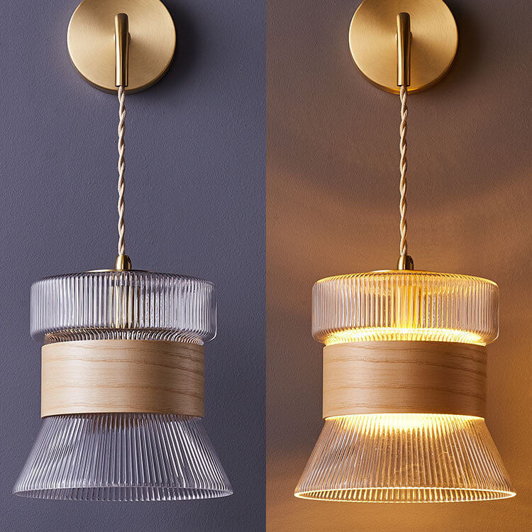 Walnura Wandlampe | Japanisches Minimalistisches Design | Holz & Glas | 1-Licht Wandleuchte