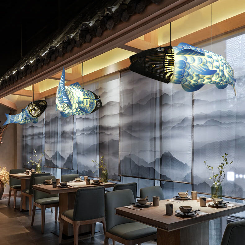 KoiLuxe Chandelier | Traditionelles chinesisches Design | Iron & PVC | Esszimmerbeleuchtung