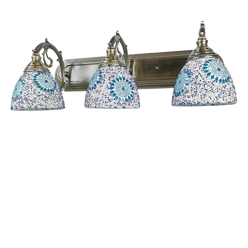 MediterraGlow Tiffany Glas 3-Licht Wandlampe | Mediterranes Design | Badezimmer Vanity Spiegelbeleuchtung | Vintage Stil