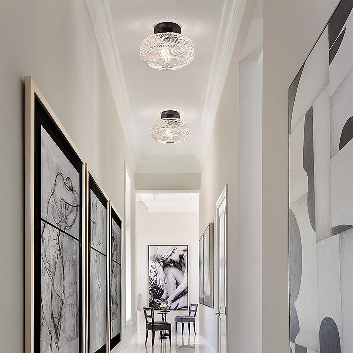 LustraTex Deckenleuchte | Texturiertes Glas | Industrial Design | Halb-Einbau für Wohnzimmer