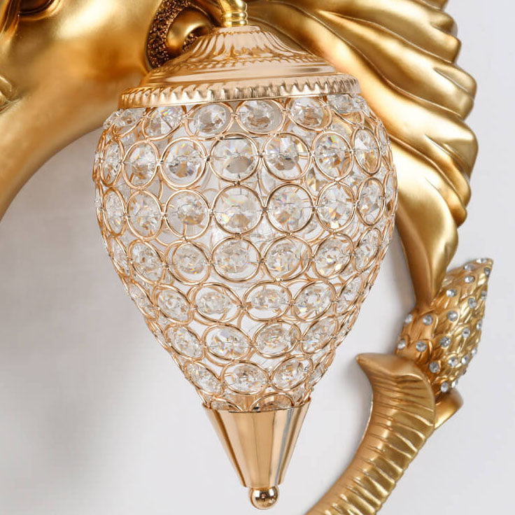 Regalia Luxe Löwenkopf Wandlampe | Vintage Laterne | Harz & Kristall | 1 Licht | Elegantes Design