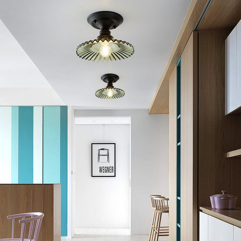 AuroraBloom Nordic Vintage LED-Deckenleuchte | Glasblumen-Design | Rund | Geometrisches Muster | Halbeinbau