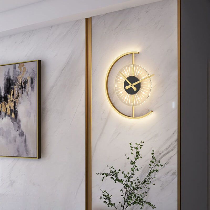 LumeClock LED Wandleuchte | Kreatives Uhrendesign | Goldrahmen | Stimmungsvolle Beleuchtung für Wohnzimmer