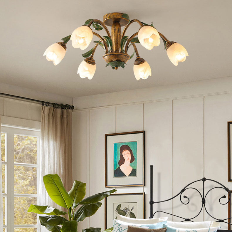 LuminBloss Rustikale Deckenleuchte | Blumen-Design aus Eisen & Glas | 6/8/10 Flammen | Für Wohnzimmer & Essbereich