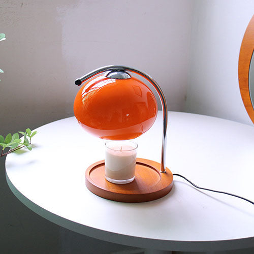 Melva Vintage Glasdom-Lampe mit Holzsockel | Schmelzendes Wachs | Dimmer | Stimmungslicht | Deko für Zuhause