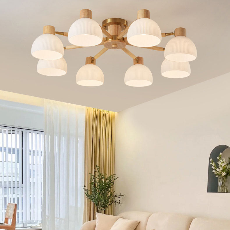 TranquiLight Wabi-Sabi Deckenleuchte | Minimalistisches Design | Holz & Glas | 3/6/8-Licht Lampe