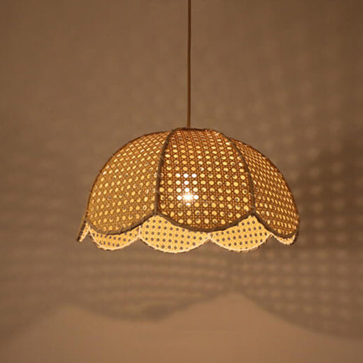 RattanLume Pendelleuchte | Nordisches Rattandesign | 1-Licht Muschelkuppel | Natürliche Eleganz für Ihr Zuhause