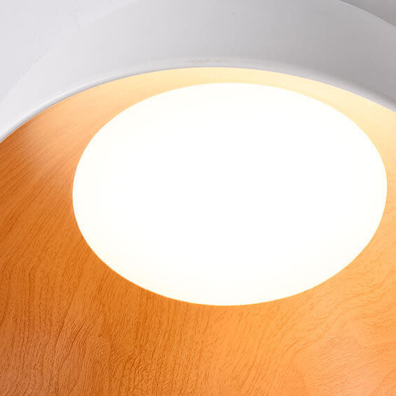 WoodAura Minimalist LED Deckenleuchte | Holzschale | Eisen | Flach- & Schrägdesign | Warmes & Weißes Licht | Modern & Stilvoll