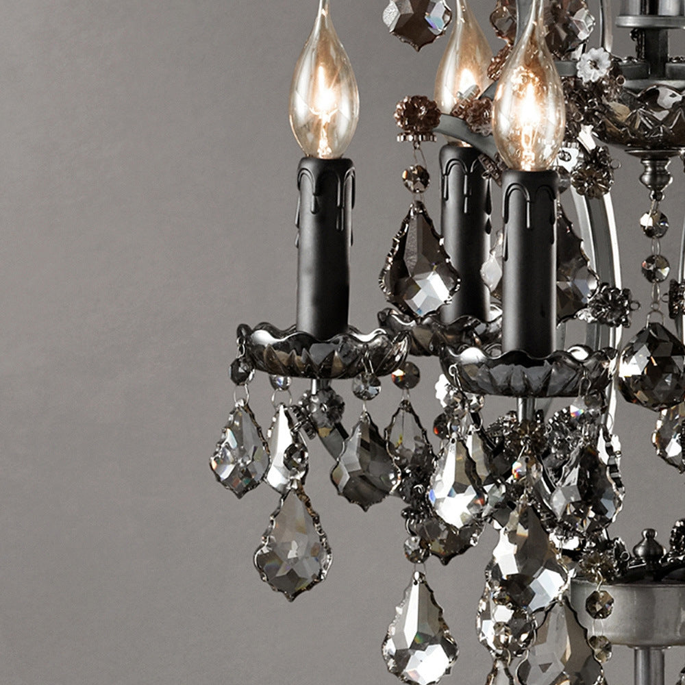 CrystalCrown Vintage Tischlampe mit Kandelaber-Design | Kristallverzierung | Eisenfuß | Deko für Schlafzimmer & Wohnzimmer