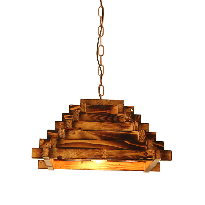 TimberTriad Pendelleuchte | Vintage Holzdesign | Dreieckige Hängelampe | Einfache Lichtquelle | Rustikal & Modern