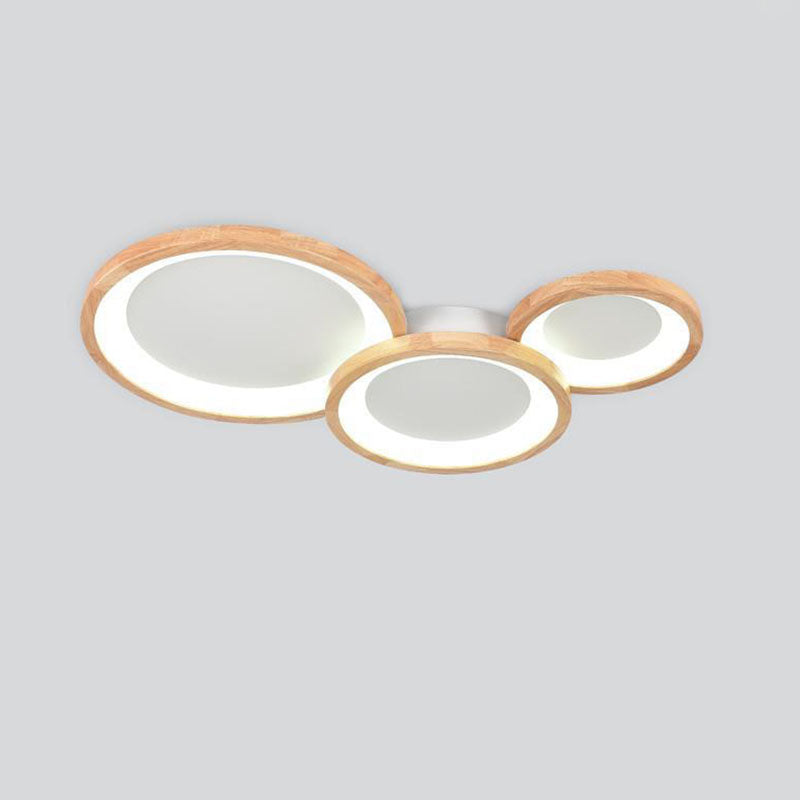Aurorica Deckenleuchte | Nordic Wood Frame | Runder Acryl-Schirm | LED-Flächenbeleuchtung für Wohnzimmer