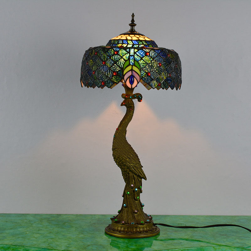 GemGlide Tiffany Tischlampe | Vintage Pfau Design | Glas & Harz | 1-flammig