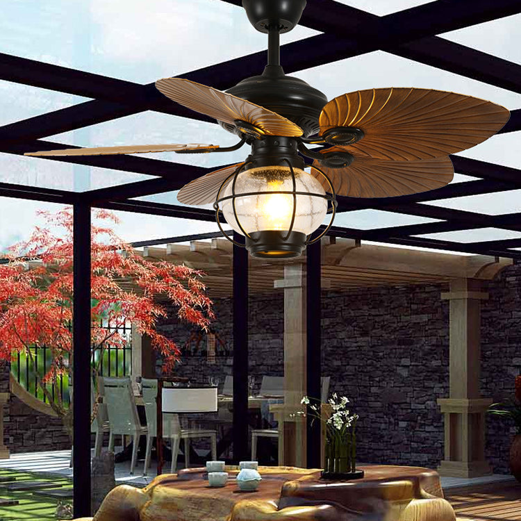 BreezeLantern Rustikale Deckenventilator-Leuchte | Bananenblatt-Design | Mit Fernbedienung | Für Terrasse & Garten