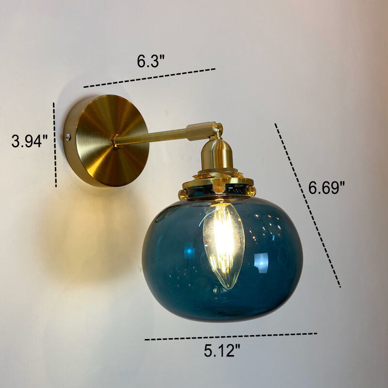 Glasvora Japanische Wandlampe | Runde Kugel aus Glas & Messing | Vintage Design | 1-flammig