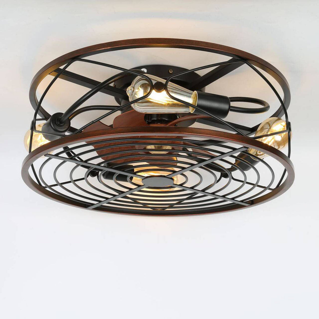 IronGlow Nordic Industrial Deckenleuchte mit Unsichtbarem Ventilator | Wrought Iron Design | 4-Licht | Kleine & Große Größen | Flush Mount