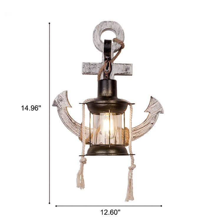 Nautica Vintage Anker Wandleuchte | Industrieller Stil | Solides Holz | Einflammige Lampe | Dekorative Beleuchtung für Zuhause