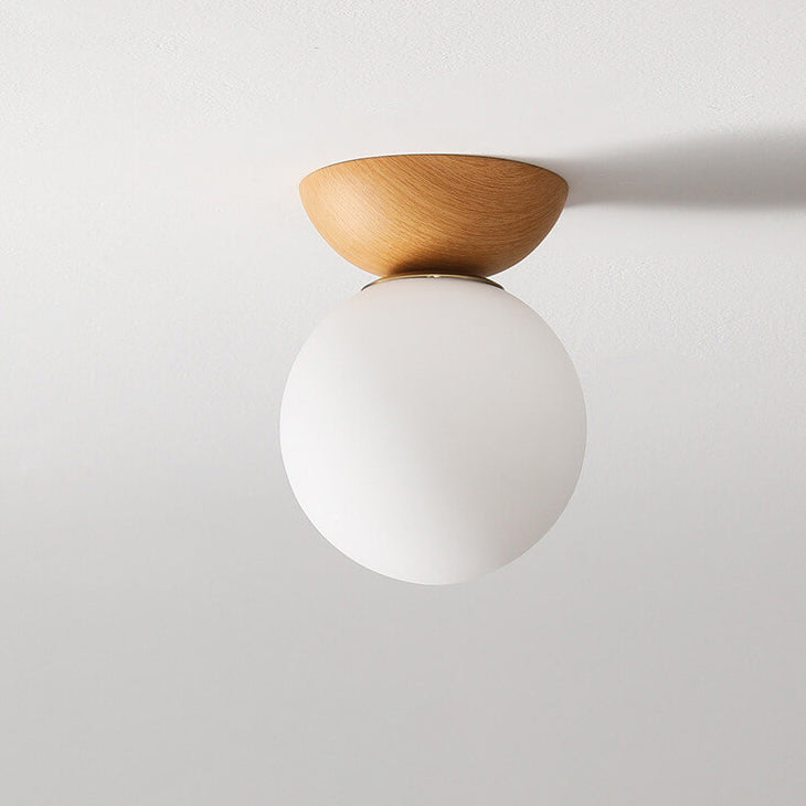 LumaFlair ZenGlow Japanischer Minimalismus LED Deckenleuchte | Holzoptik | Glasdesign | Runde Form | Flush Mount | Stilvolle Beleuchtung