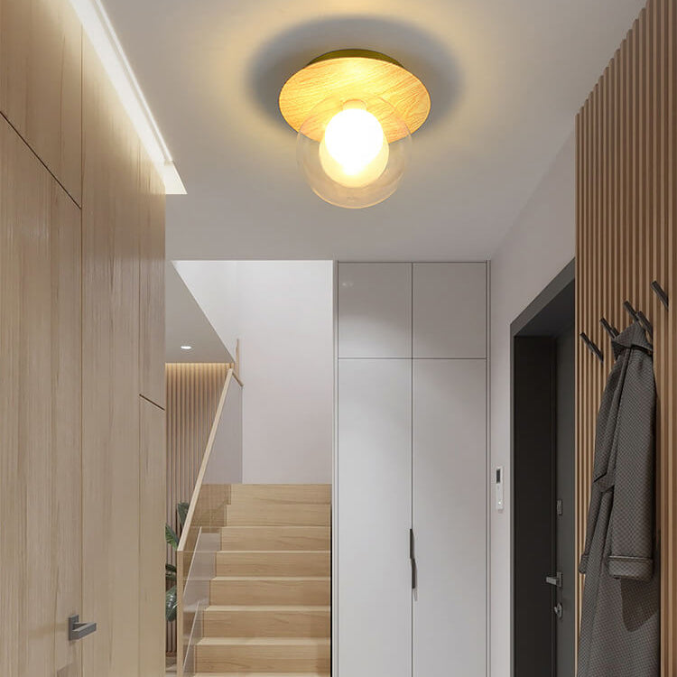 Luniro Minimalistische Deckenleuchte | Glas & Holzoptik | Semi-Flush-Mount | Japanisches Design