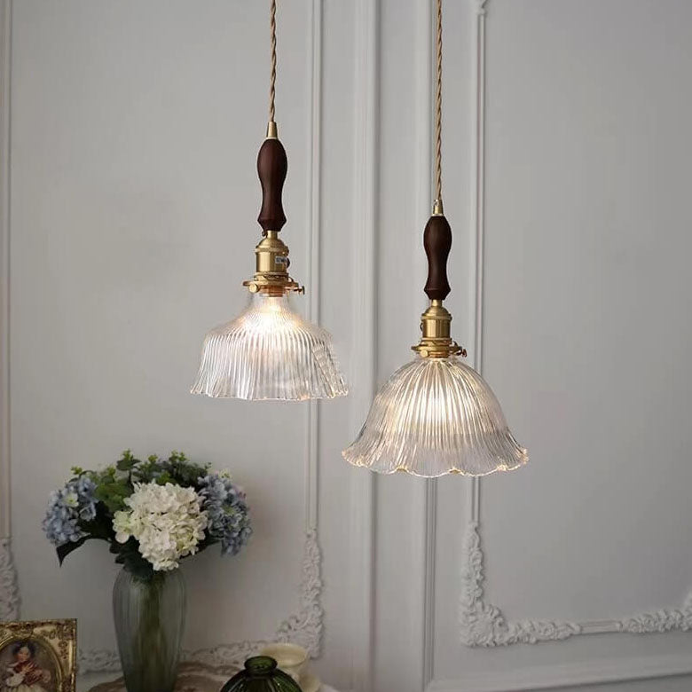 OrnaLite Nordic Pendelleuchte | Kupfer & Walnussholz | Blütendesign | Minimalistischer Stil