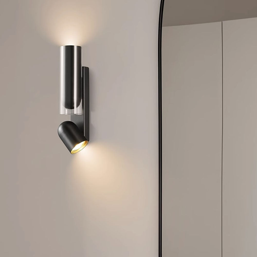 TwistLite Wandleuchte | Minimalistisches Zylinder-Design | Metall & Glas | 2-Licht | Rotierbar | Stilvolle Beleuchtung für Schlafzimmer