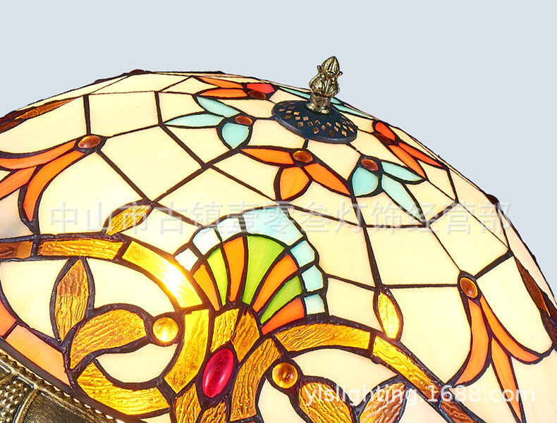 Tiffanara Runde LED Deckenleuchte | Buntglasdesign | Vintage-Stil | Warmes & Weißes Licht