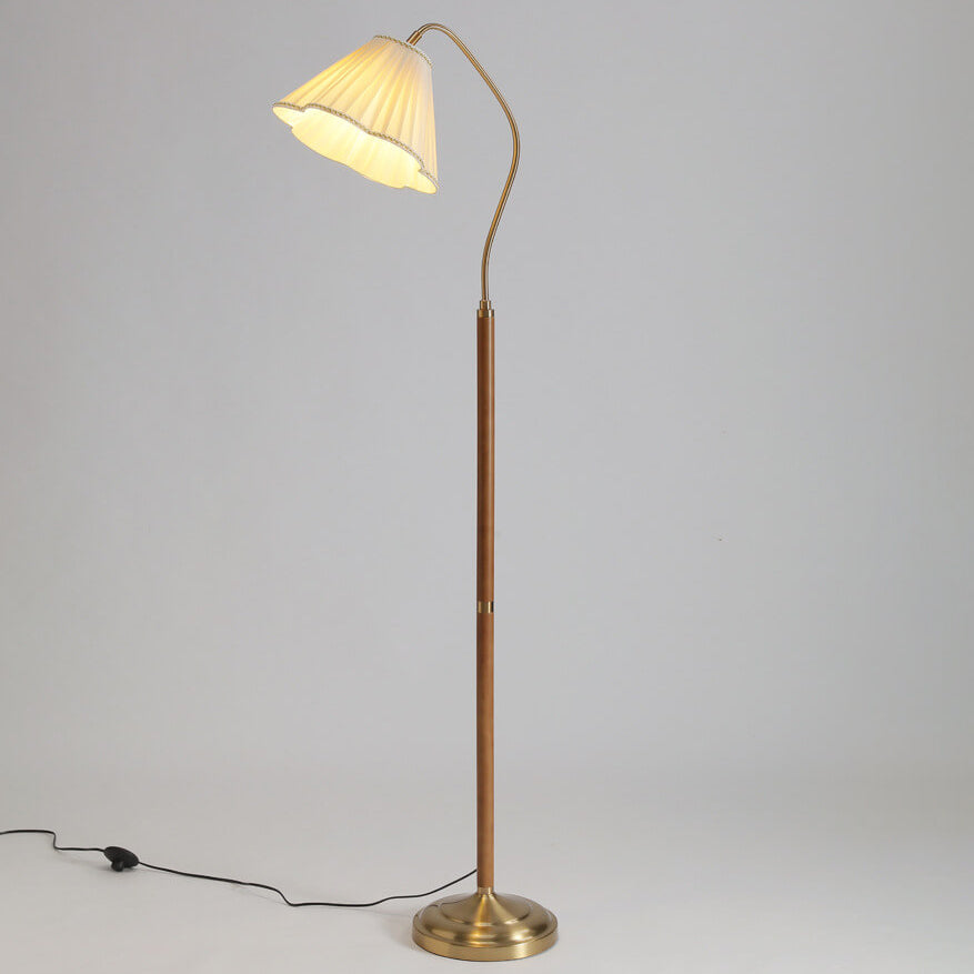 Shinrai Japanische Vintage Stehlampe | Massivholz & Eisen | Stoffschirm | 1-flammig | Dekorative Beleuchtung