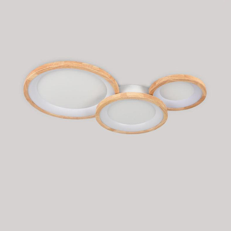 Aurorica Deckenleuchte | Nordic Wood Frame | Runder Acryl-Schirm | LED-Flächenbeleuchtung für Wohnzimmer