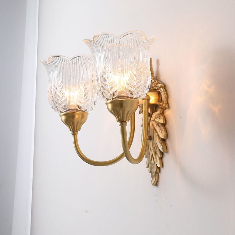 LustraBloom Vintage Wandleuchte | Messing & Glas | 1/2 Flammen | Elegantes Blütendesign