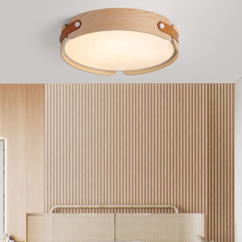 Lunaria Nova LED Deckenleuchte | Minimalistisches Design | Massivholz & Lederoptik | Dimmbar