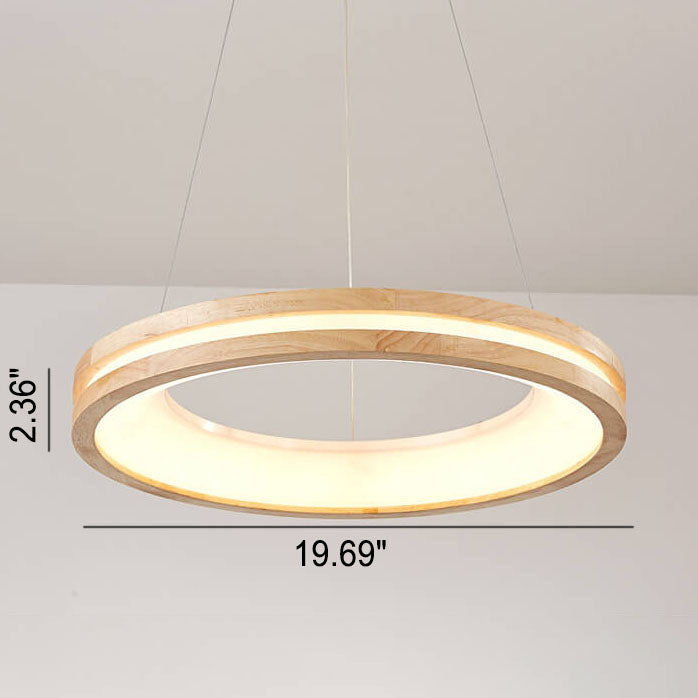 ZenCircle Japanischer LED Kronleuchter | Minimalistisches Design | Holzring | Dimmbar