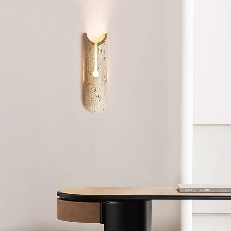 Travova Japanische Wandleuchte | Gelber Travertin Halb-Oval Design | Wohnzimmerlicht