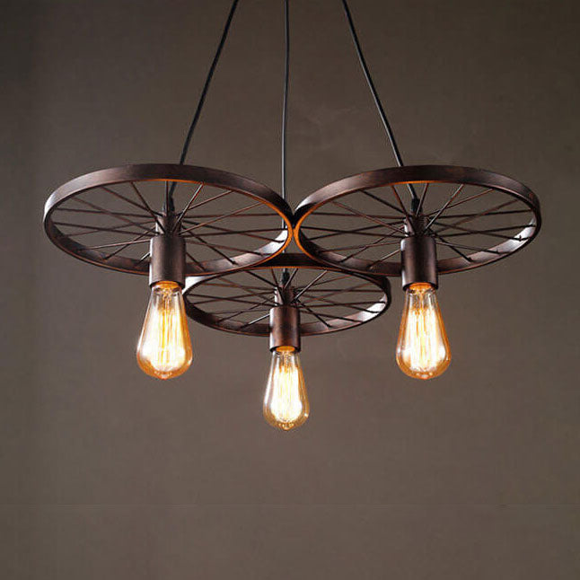 Rustiron Kronleuchter | Industrielles Design mit Eisenrädern | 1/3/6-flammig | Loft- und Wohnraum-Beleuchtung