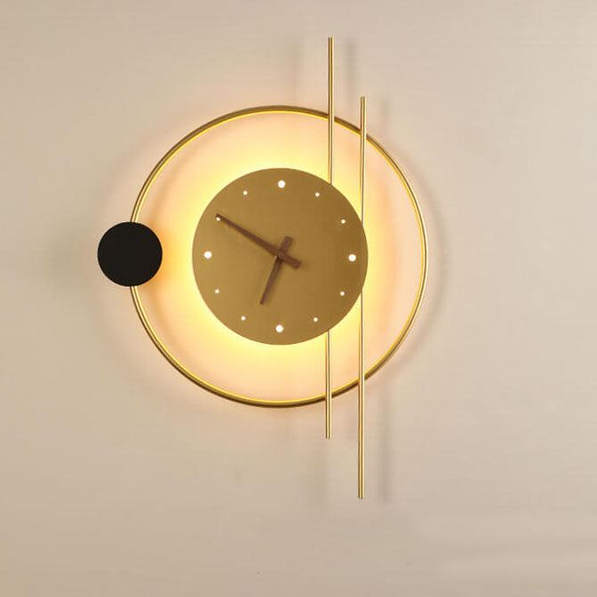 ChronoLume LED Wandleuchte | Modernes Nordic Design | Kreative Uhr & Licht Kombination | Wandlampe in Schwarz & Gold