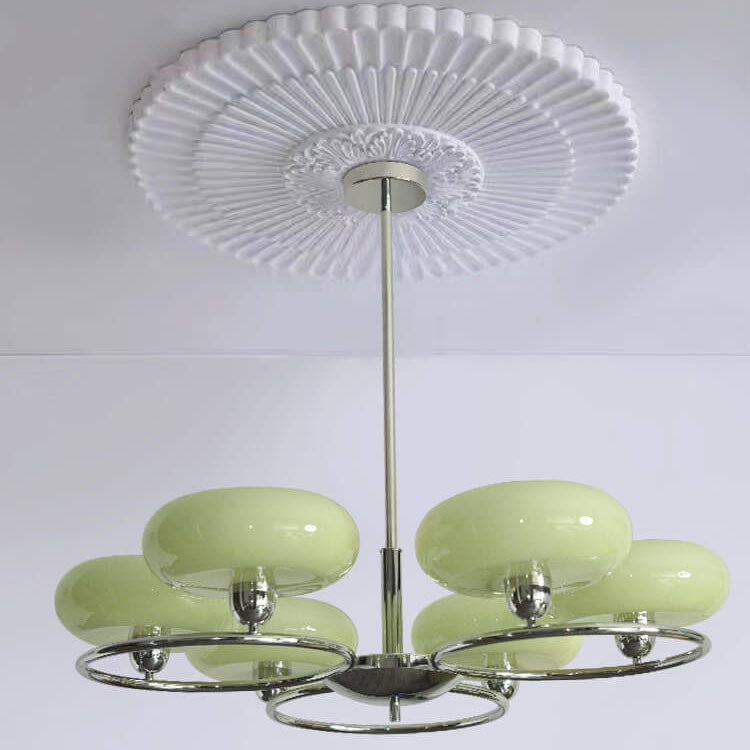 ChateauLume Vintage Kronleuchter | Französisches Design | Grünes & Cremefarbenes Glas | 6-flammige Hängeleuchte