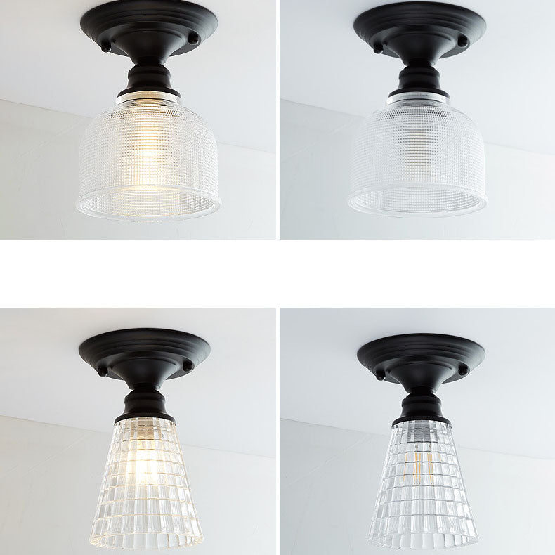 AuroraBloom Nordic Vintage LED-Deckenleuchte | Glasblumen-Design | Rund | Geometrisches Muster | Halbeinbau