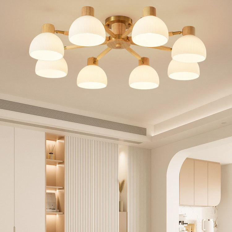 TranquiLight Wabi-Sabi Deckenleuchte | Minimalistisches Design | Holz & Glas | 3/6/8-Licht Lampe