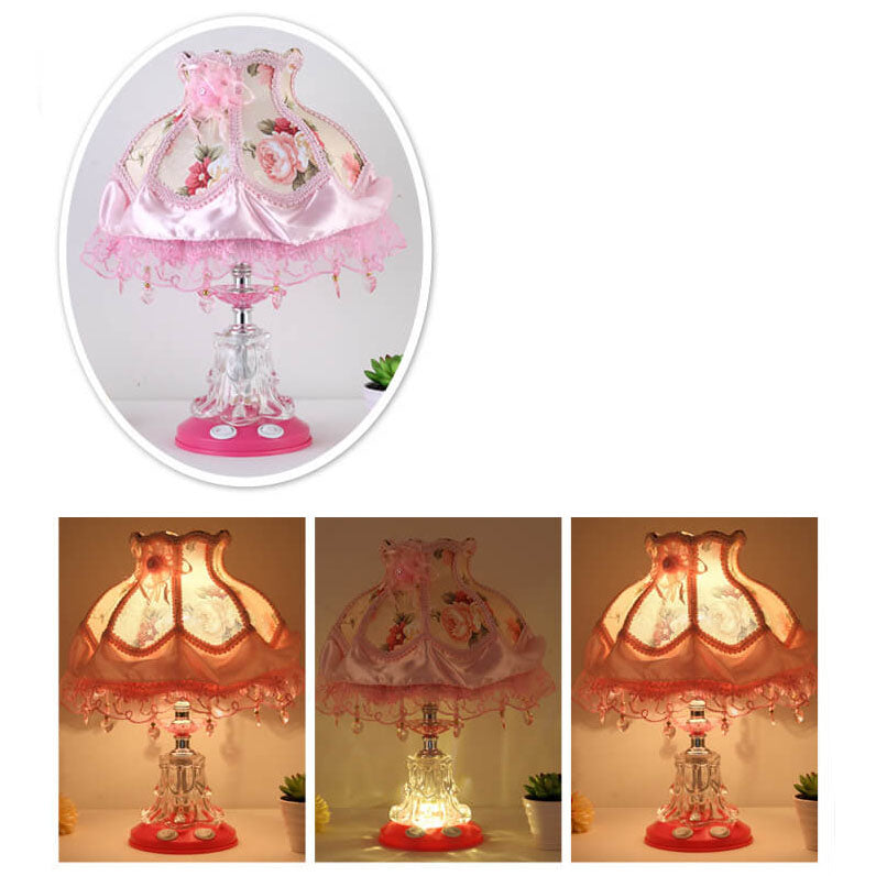 Elarion Glow Tischlampe | Europäisches Design | Stoffschirm & Glasfuß | Dimmbar | Romantische Beleuchtung