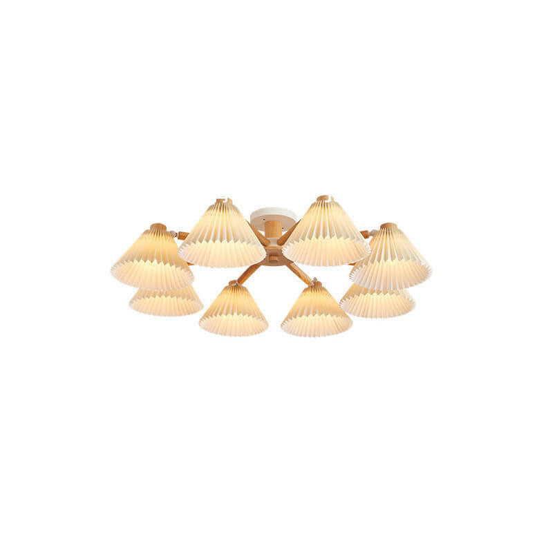 LumiPlea Nordic Holz Deckenleuchte | Plissee-Schirm | 3/6/8-Licht Halbrunde Deckenlampe