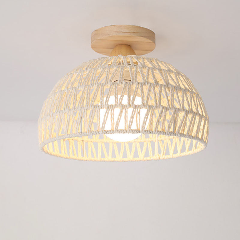 Rattana Deckenleuchte | Japanisches Design | Halbrundes Holz & Rattan | Beleuchtung für Wohnzimmer