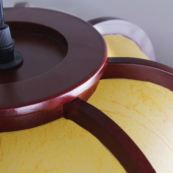 LuxoraChic Modernes Chinesisches Design Pendelleuchte | Faux-Schaffell | Holz-Laterne | LED-Beleuchtung für Zuhause