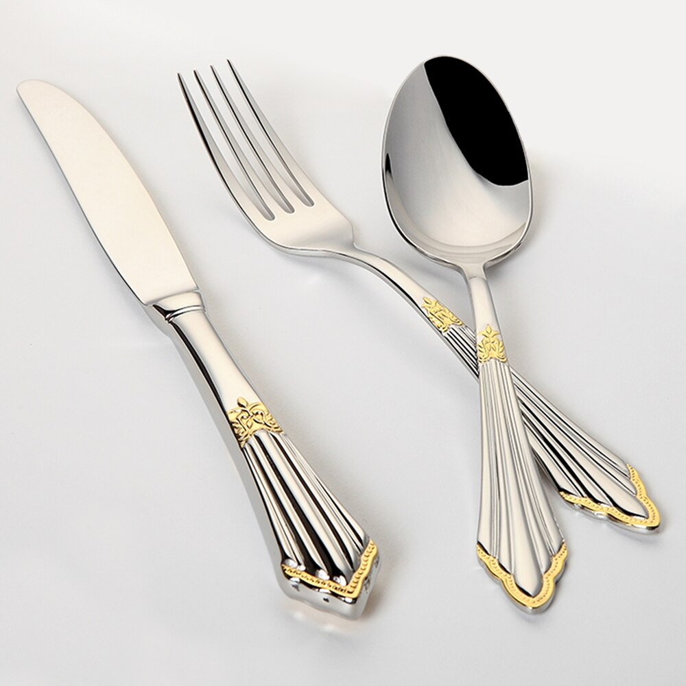 EleganceLux Premium Besteck Set | 24-teilig | Edelstahl Besteck mit Gold-Akzenten | Modern & Zeitlos für Zuhause