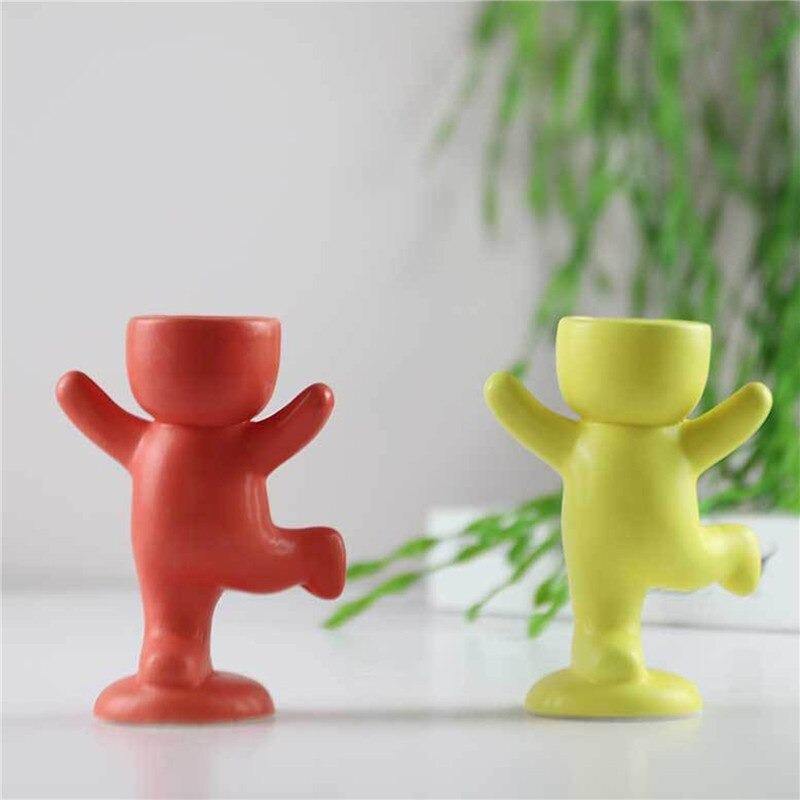 MiniMensch Keramik Sukkulenten Pflanztopf | Verspielte Figur Deko | Handgefertigter Pflanzentopf für Zuhause